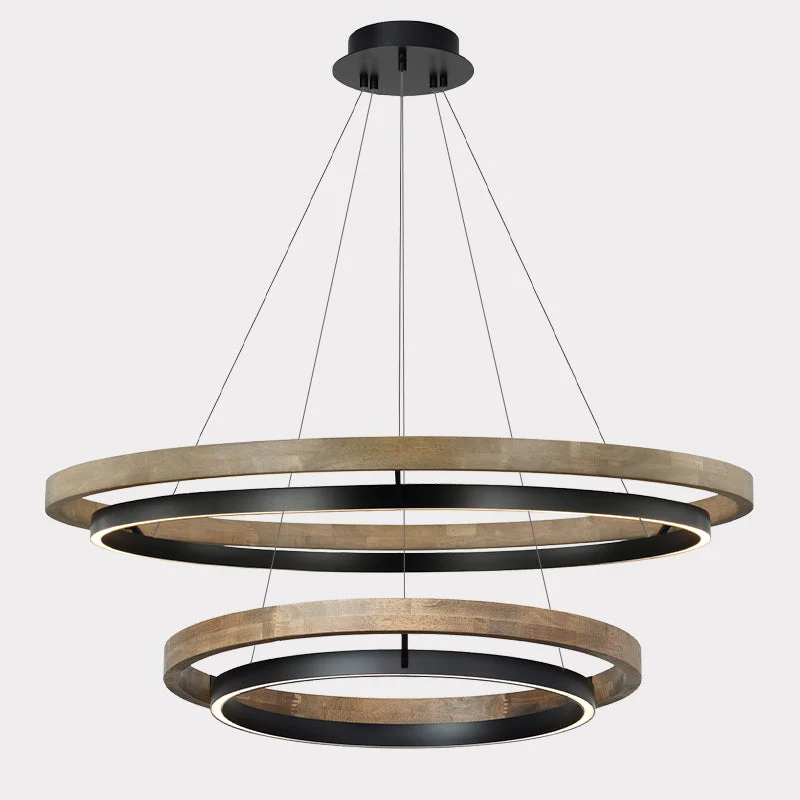Houten Ringkroonluchter LED Ingebouwd Warm Wit Dimbaar Eetkamer Woonkamer Plafondlamp Modern Farmhouse | Sansoti