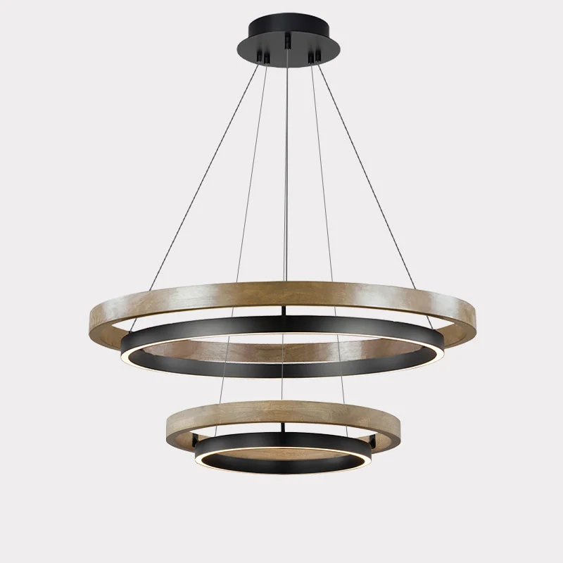 Houten Ringkroonluchter LED Ingebouwd Warm Wit Dimbaar Eetkamer Woonkamer Plafondlamp Modern Farmhouse | Sansoti
