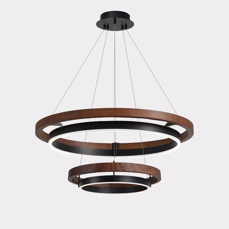 Houten Ringkroonluchter LED Ingebouwd Warm Wit Dimbaar Eetkamer Woonkamer Plafondlamp Modern Farmhouse | Sansoti