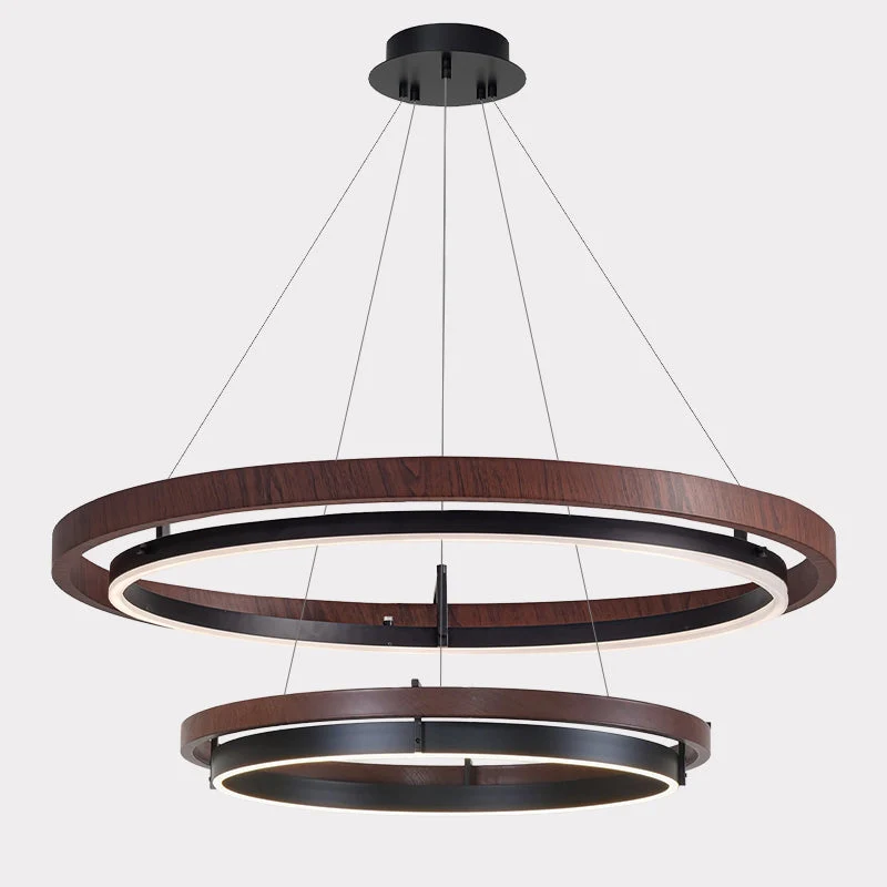 Houten Ringkroonluchter LED Ingebouwd Warm Wit Dimbaar Eetkamer Woonkamer Plafondlamp Modern Farmhouse | Sansoti