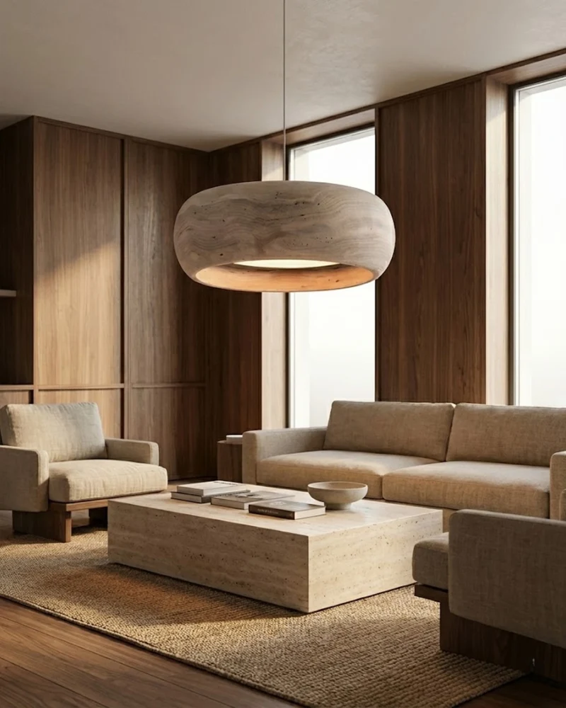 Vintage Hanglamp Crème Steentextuur Wabi Sabi Design | Scandinavische Eetkamer Verlichting Natuurlijke Sfeer Minimalistisch Interieur | Sansoti