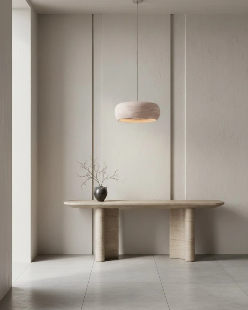 Vintage Hanglamp Crème Steentextuur Wabi Sabi Design | Scandinavische Eetkamer Verlichting Natuurlijke Sfeer Minimalistisch Interieur | Sansoti