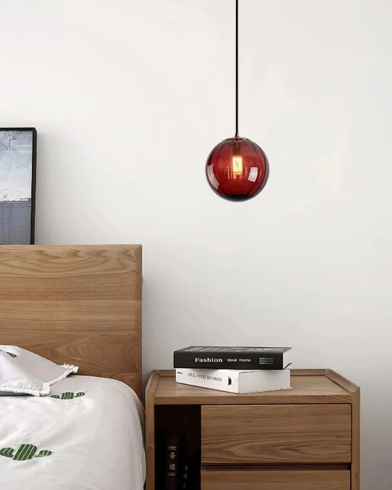 Glazen Hanglamp Bol met Structuur Grijs Bruin Rood Groen Amber Eetkamer Woonkamer | Sansoti