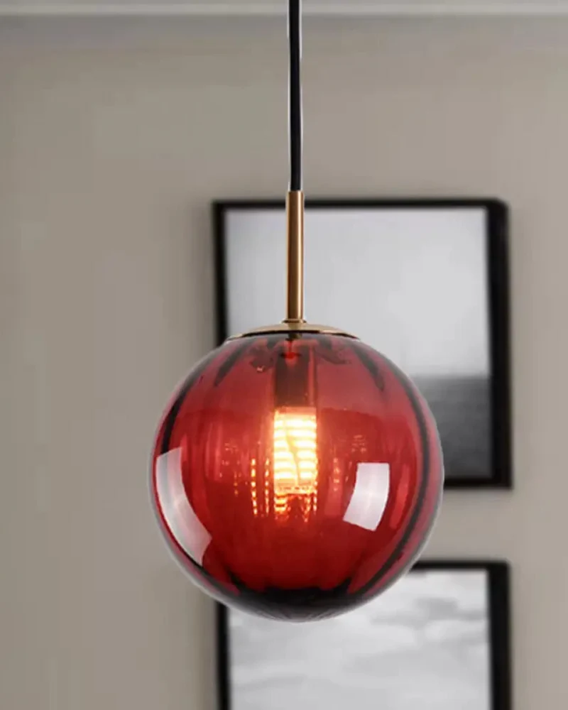 Glazen Hanglamp Bol met Structuur Grijs Bruin Rood Groen Amber Eetkamer Woonkamer | Sansoti