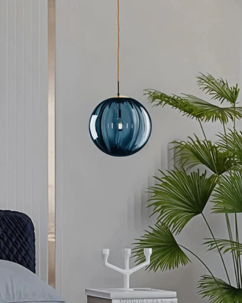 Glazen Hanglamp Bol met Structuur Grijs Bruin Rood Groen Amber Eetkamer Woonkamer | Sansoti
