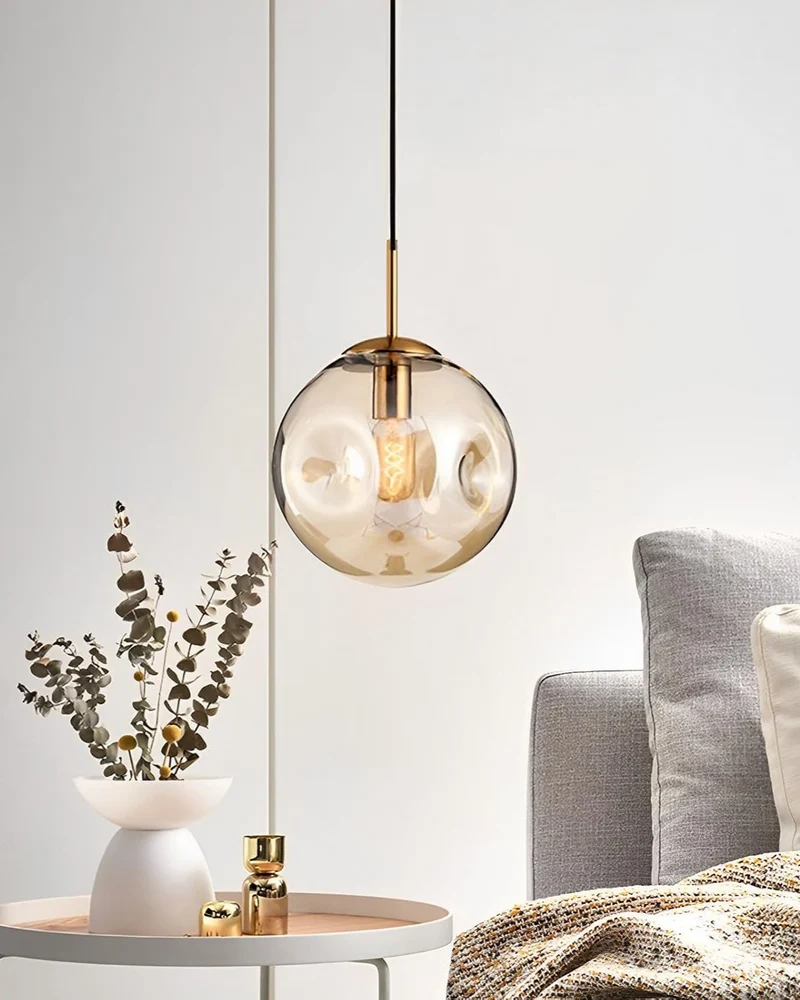 Glazen Hanglamp Bol met Structuur Grijs Bruin Rood Groen Amber Eetkamer Woonkamer | Sansoti