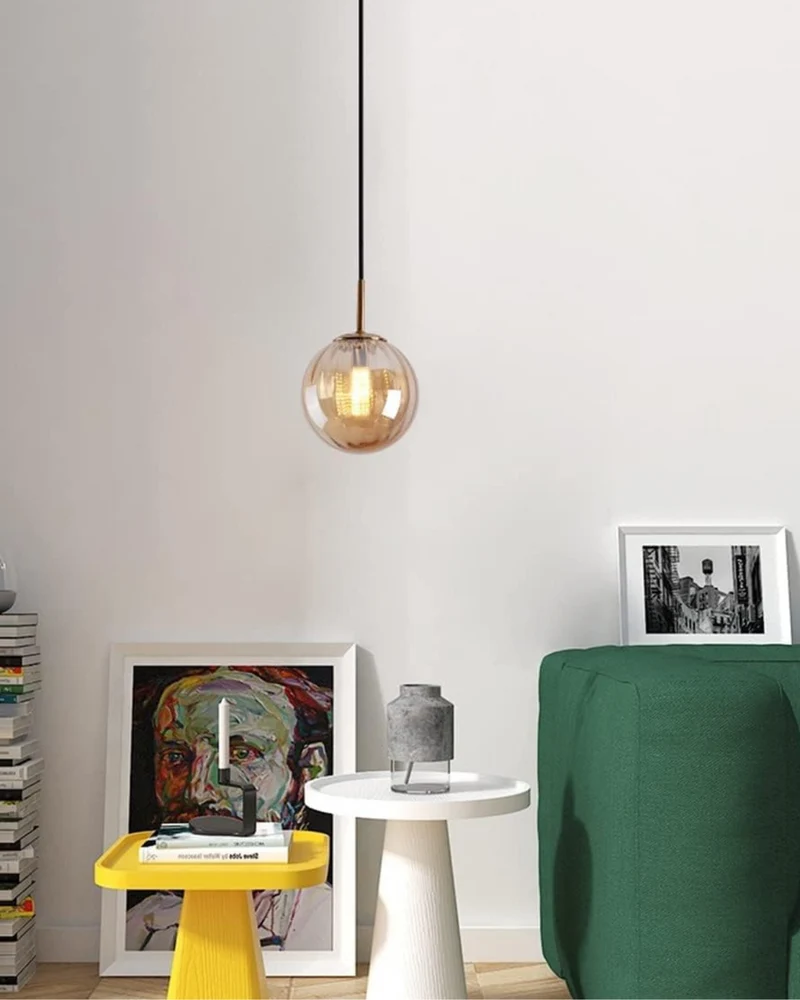 Glazen Hanglamp Bol met Structuur Grijs Bruin Rood Groen Amber Eetkamer Woonkamer | Sansoti