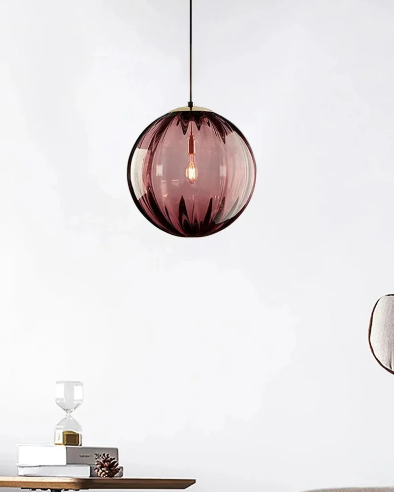 Glazen Hanglamp Bol met Structuur Grijs Bruin Rood Groen Amber Eetkamer Woonkamer | Sansoti