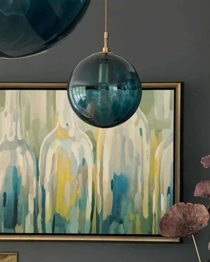 Glazen Hanglamp Bol met Structuur Grijs Bruin Rood Groen Amber Eetkamer Woonkamer | Sansoti