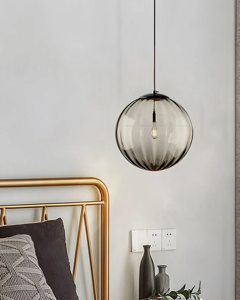Handgeblazen glazen hanglamp bol met verstelbare kabel grijs blauw bruin rood groen amber 15x22cm 20x25cm sfeerlicht eetkamer woonkamer slaapkamer moderne design verlichting | Sansoti