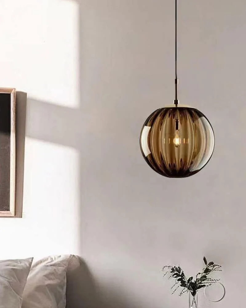 Handgeblazen glazen hanglamp bol met verstelbare kabel grijs blauw bruin rood groen amber 15x22cm 20x25cm sfeerlicht eetkamer woonkamer slaapkamer moderne design verlichting | Sansoti