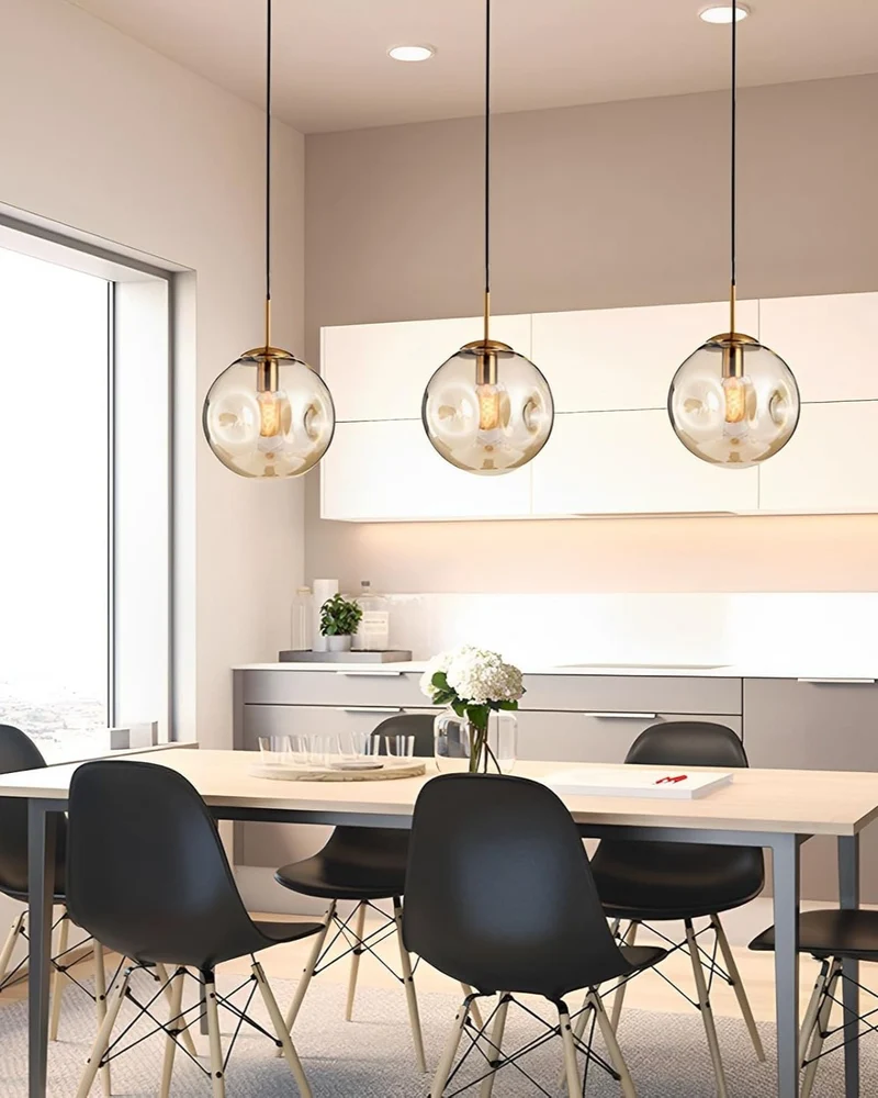Handgeblazen glazen hanglamp bol met verstelbare kabel grijs blauw bruin rood groen amber 15x22cm 20x25cm sfeerlicht eetkamer woonkamer slaapkamer moderne design verlichting | Sansoti