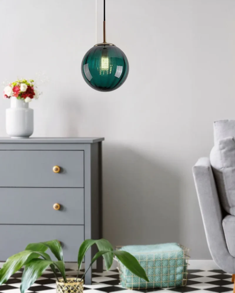 Handgeblazen glazen hanglamp bol met verstelbare kabel grijs blauw bruin rood groen amber 15x22cm 20x25cm sfeerlicht eetkamer woonkamer slaapkamer moderne design verlichting | Sansoti