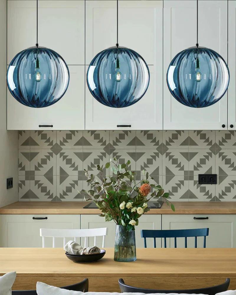 Handgeblazen glazen hanglamp bol met verstelbare kabel grijs blauw bruin rood groen amber 15x22cm 20x25cm sfeerlicht eetkamer woonkamer slaapkamer moderne design verlichting | Sansoti