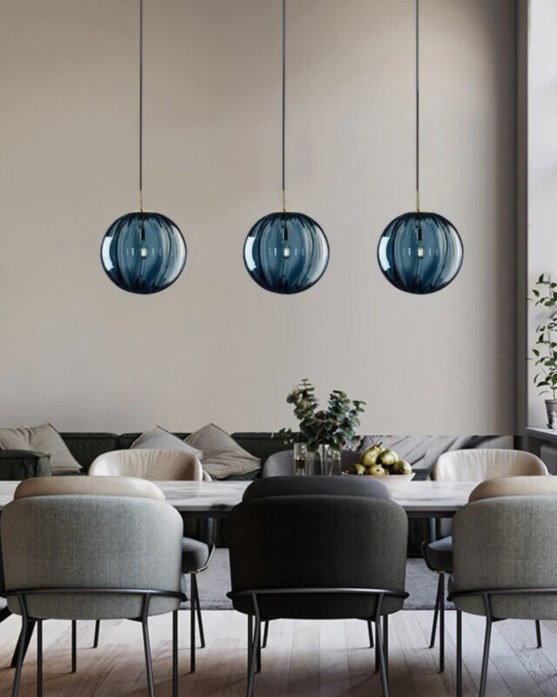 Handgeblazen glazen hanglamp bol met verstelbare kabel grijs blauw bruin rood groen amber 15x22cm 20x25cm sfeerlicht eetkamer woonkamer slaapkamer moderne design verlichting | Sansoti