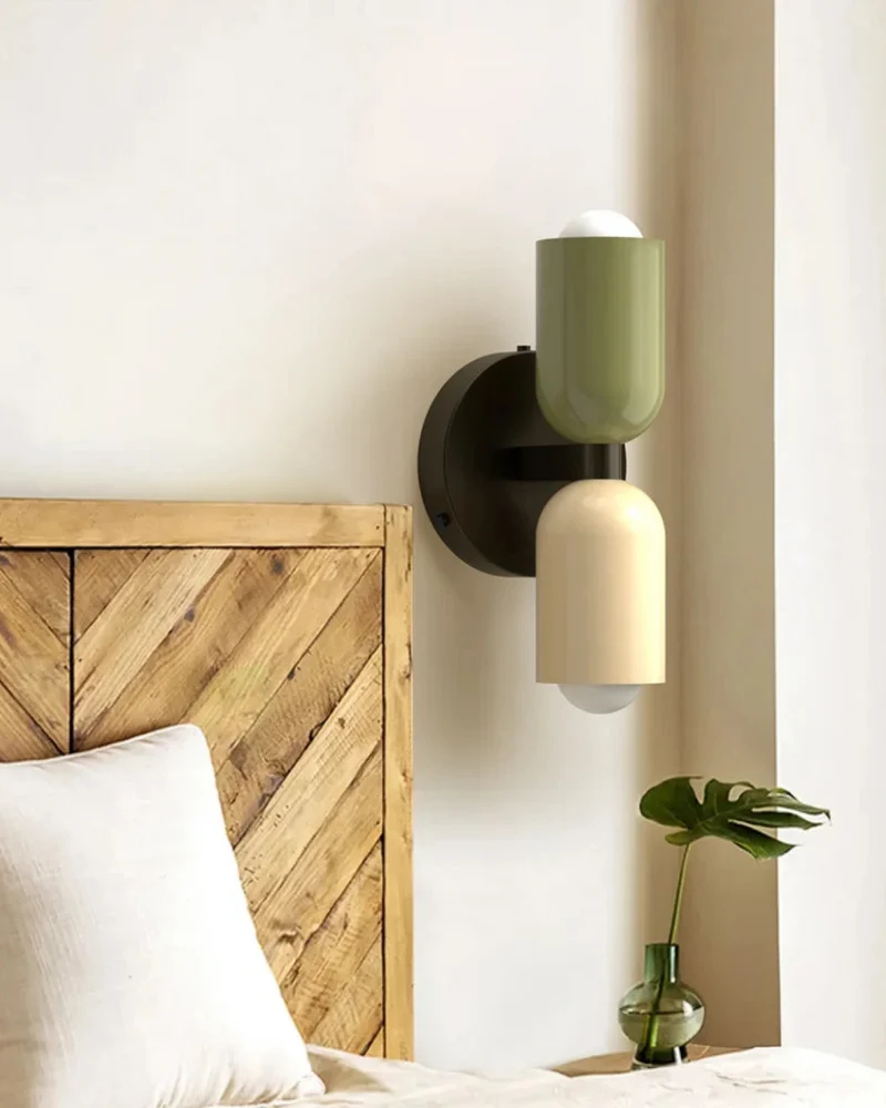Wandlamp Dubbele Ronde Kap Zwart Frame Warm Sfeerlicht Slaapkamer Woonkamer Gang Minimalistische Wandverlichting Modern Japandi Scandinavisch Interieur | Sansoti