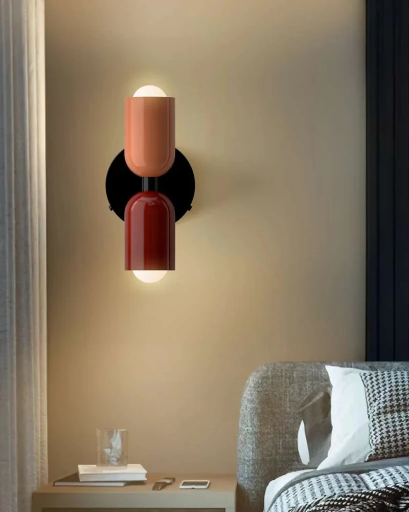 Wandlamp Dubbele Ronde Kap Zwart Frame Warm Sfeerlicht Slaapkamer Woonkamer Gang Minimalistische Wandverlichting Modern Japandi Scandinavisch Interieur | Sansoti
