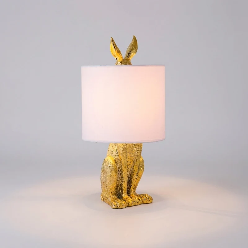 Tafellamp Konijn Goud Resin Linnen Kap E27 50cm Woonkamer Slaapkamer Decoratieve Nachtkastlamp Dierenlamp Sfeerverlichting | Sansoti