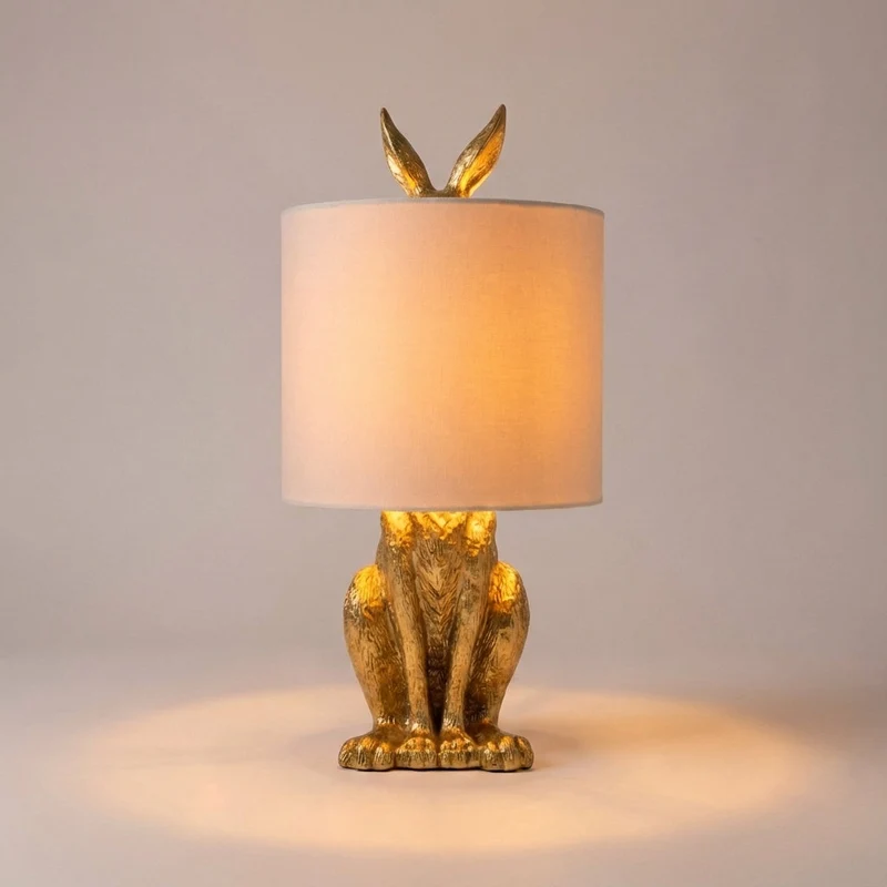 Tafellamp Konijn Goud Resin Linnen Kap E27 50cm Woonkamer Slaapkamer Decoratieve Nachtkastlamp Dierenlamp Sfeerverlichting | Sansoti