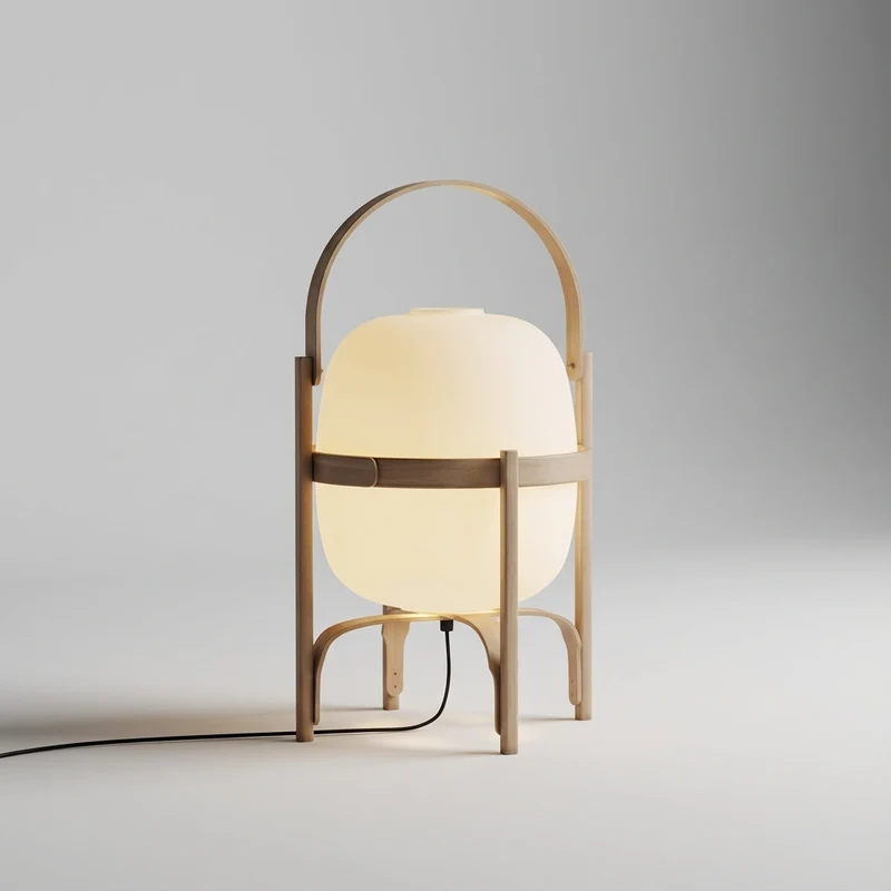 Tafellamp Hout Opaal Glas E14 Naturel Woonkamer Slaapkamer Vloerlamp Draagbaar Scandinavisch Sfeerverlichting 3 Maten | Sansoti
