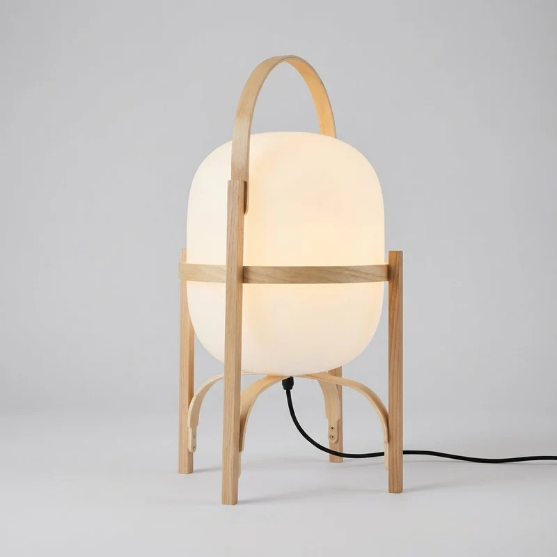 Tafellamp Hout Opaal Glas E14 Naturel Woonkamer Slaapkamer Vloerlamp Draagbaar Scandinavisch Sfeerverlichting 3 Maten | Sansoti