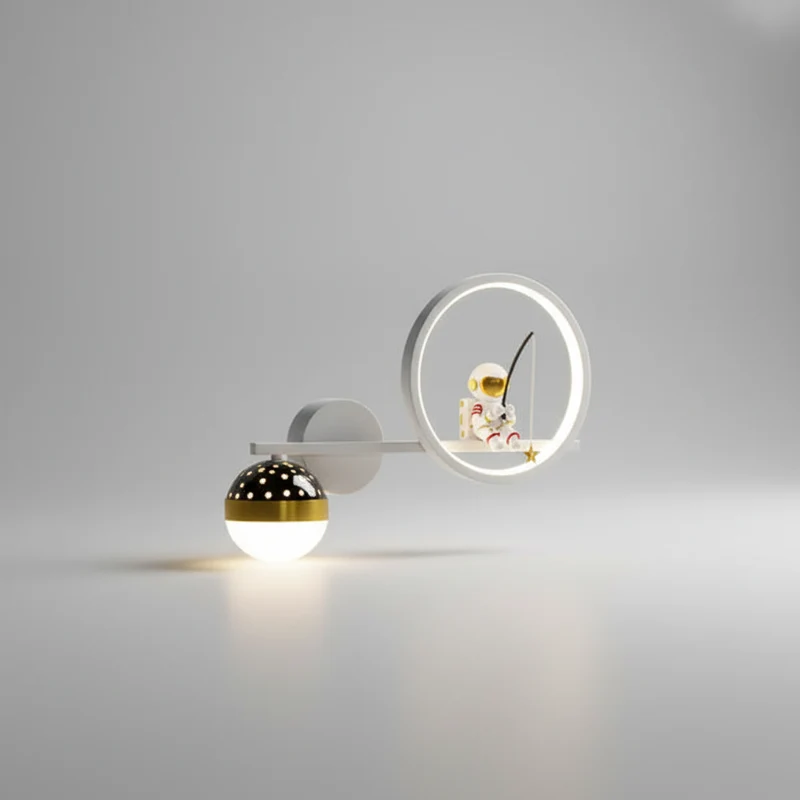 Wandlamp Kinderkamer Astronaut LED Goud Sterren Maan Nachtlamp Jongens Meisjes Babykamer Wandlicht Ruimtevaart Sfeerlamp | Sansoti