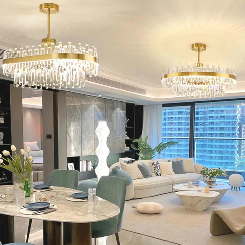 Kristallen Kroonluchter Goud Rond Ovaal LED 60 80 100cm | Sansoti
