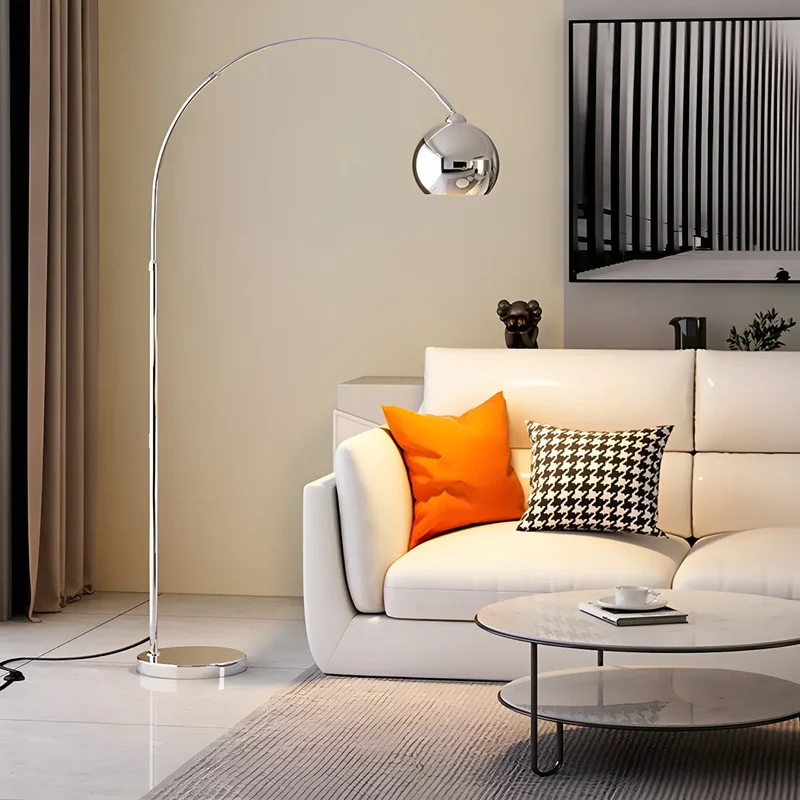 Booglamp Vloerlamp Chroom Zwart Zilver Verstelbaar 180cm E27 Woonkamer Modern | Sansoti