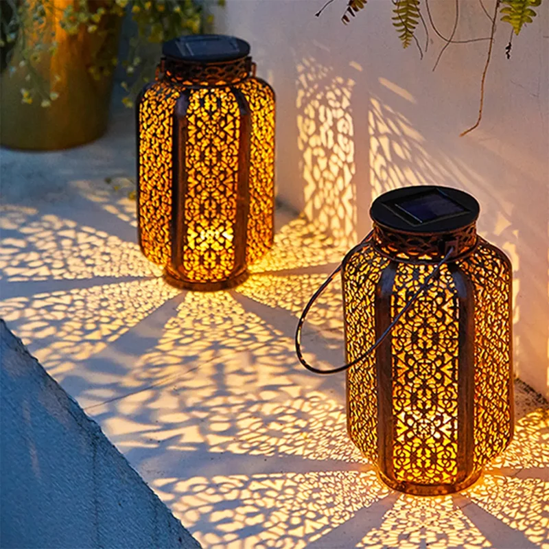 Solar Lantaarn Buiten IJzer Koper Marokkaans Patroon Tuin Terras Balkon IP44 8-10 Uur Zonne-energie Sfeerverlichting | Sansoti