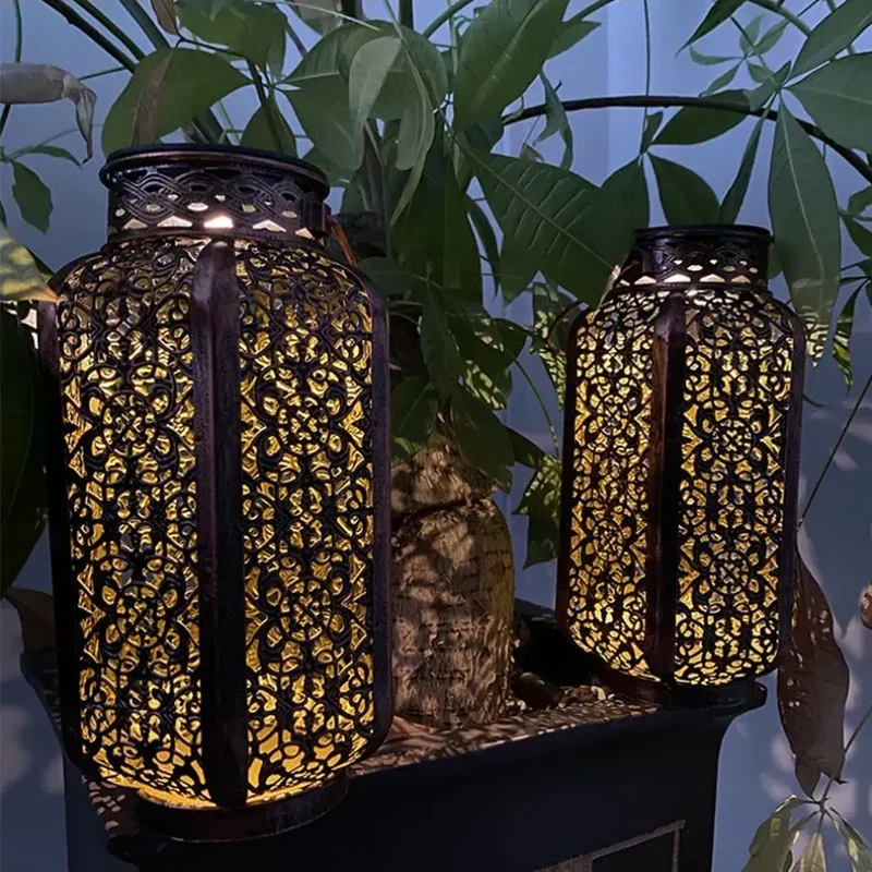 Solar Lantaarn Buiten IJzer Koper Marokkaans Patroon Tuin Terras Balkon IP44 8-10 Uur Zonne-energie Sfeerverlichting | Sansoti