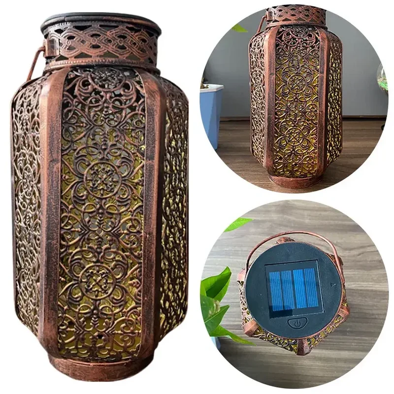 Solar Lantaarn Buiten IJzer Koper Marokkaans Patroon Tuin Terras Balkon IP44 8-10 Uur Zonne-energie Sfeerverlichting | Sansoti