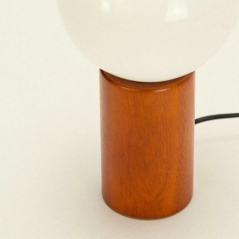 Tafellamp Hout Glas Vintage Mid-Century 28cm Ronde Bol Nachtkastlamp Slaapkamer | Sansoti