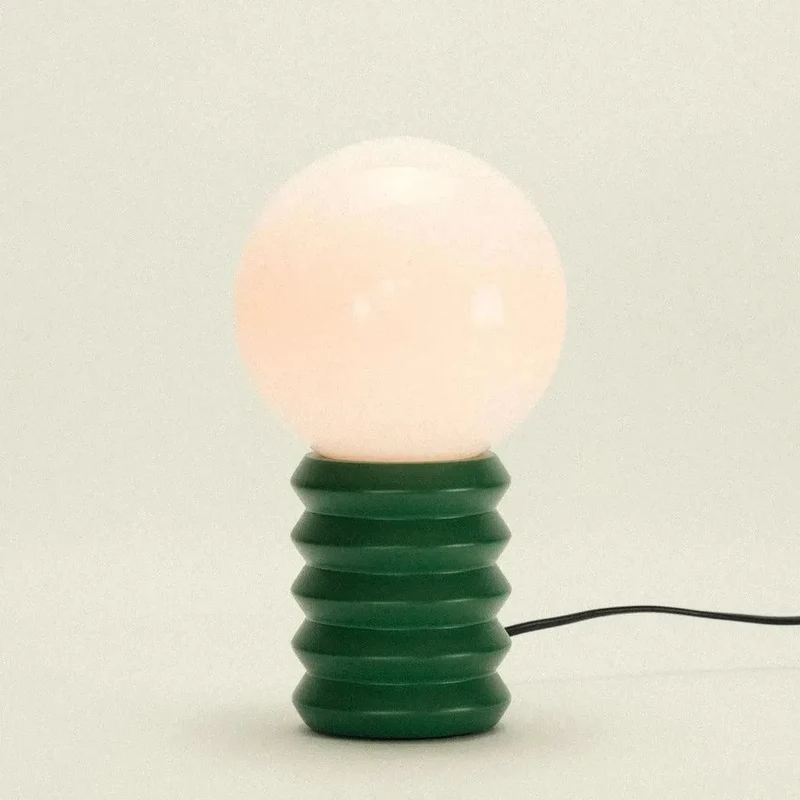 Tafellamp Hout Glas Ribbel Retro 28cm Bosgroen Rood Glazen Bol Sfeerverlichting | Sansoti