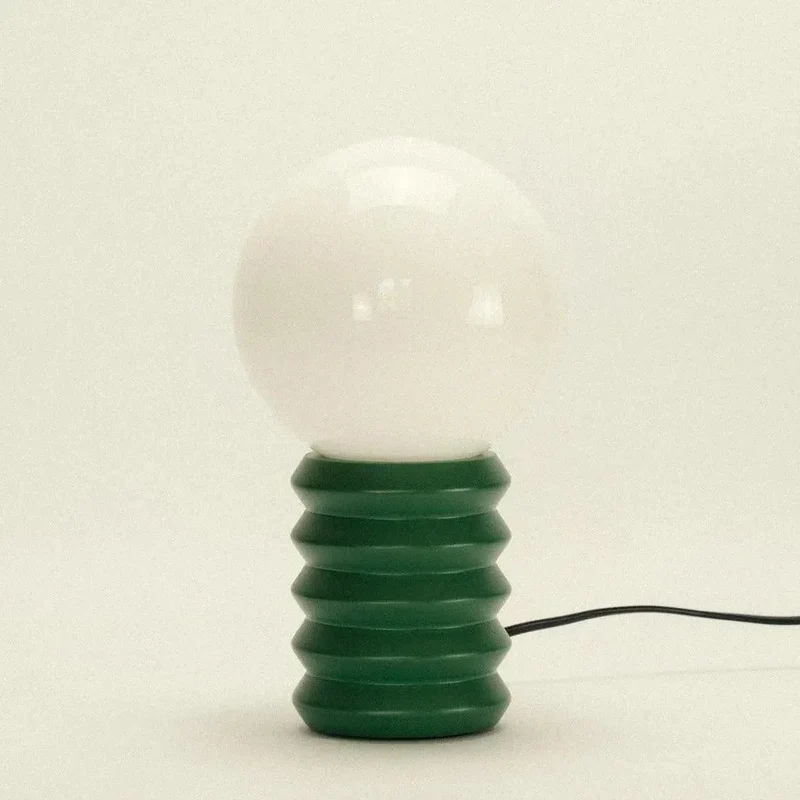 Tafellamp Hout Glas Ribbel Retro 28cm Bosgroen Rood Glazen Bol Sfeerverlichting | Sansoti
