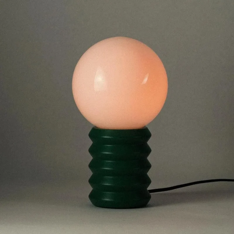 Tafellamp Hout Glas Ribbel Retro 28cm Bosgroen Rood Glazen Bol Sfeerverlichting | Sansoti