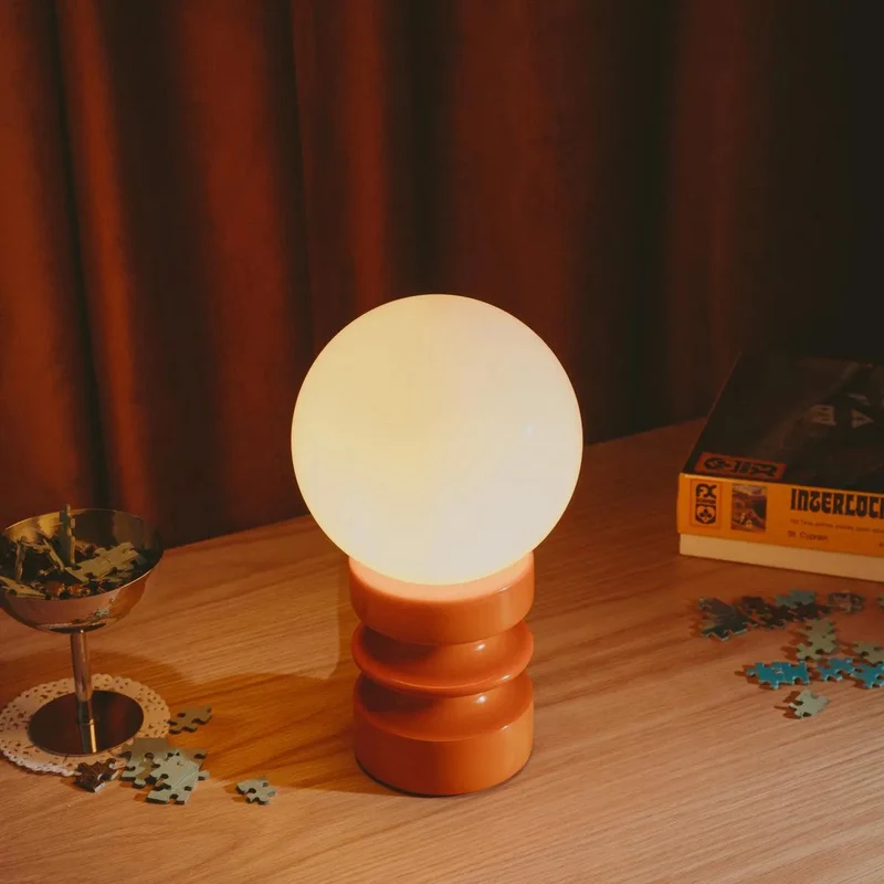 Tafellamp Massief Hout Glas Vintage 28cm Groen Oranje Retro Sfeerverlichting Modern | Sansoti