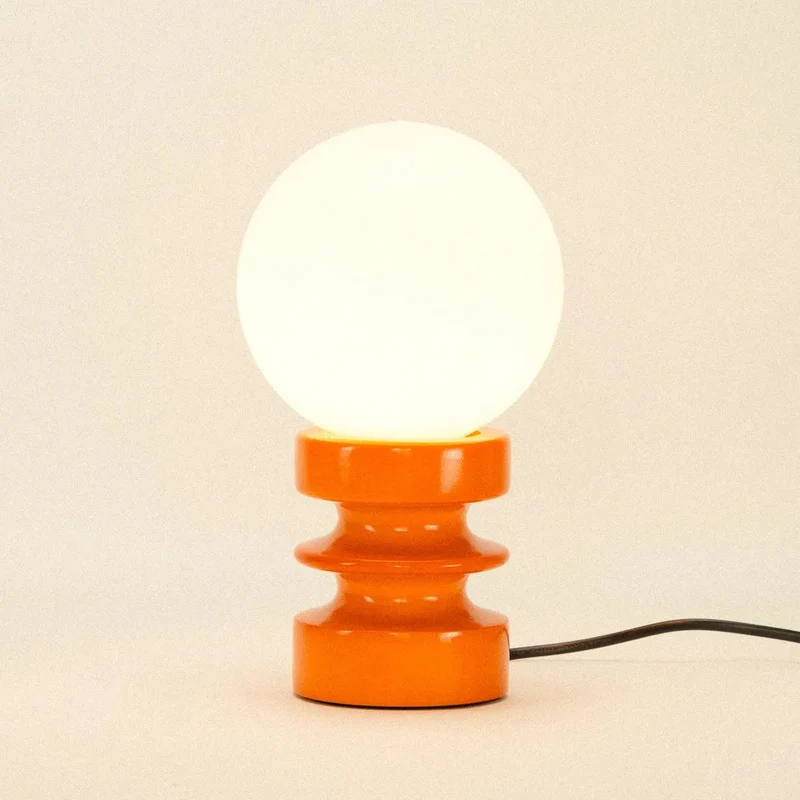 Tafellamp Massief Hout Glas Vintage 28cm Groen Oranje Retro Sfeerverlichting Modern | Sansoti