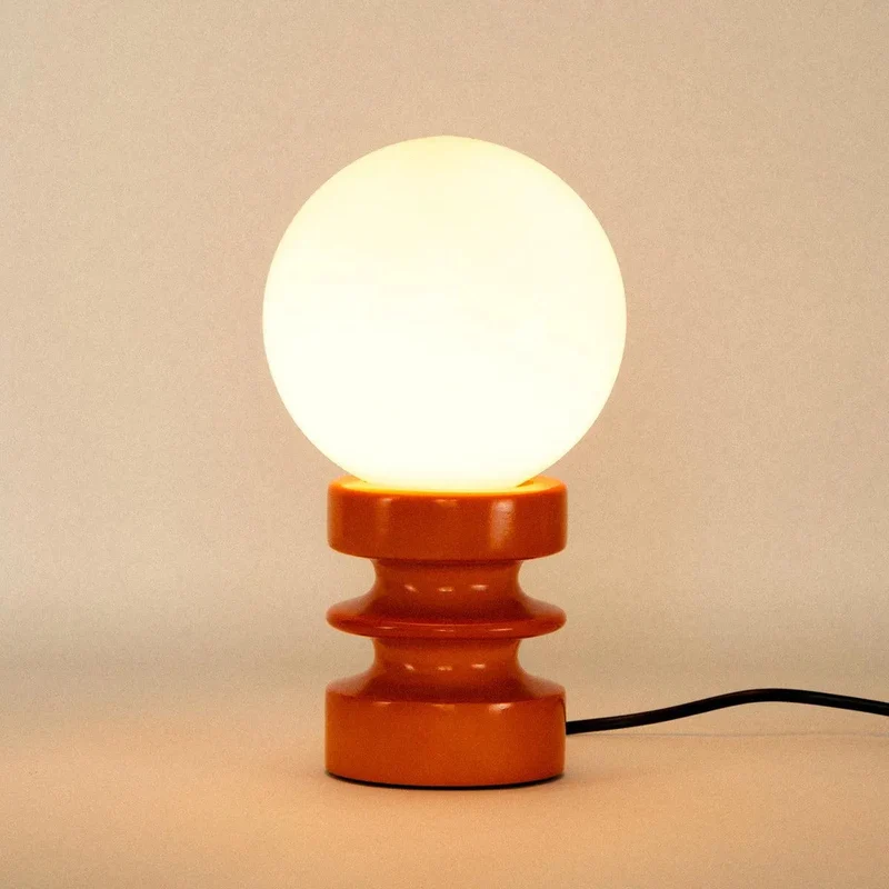 Tafellamp Massief Hout Glas Vintage 28cm Groen Oranje Retro Sfeerverlichting Modern | Sansoti