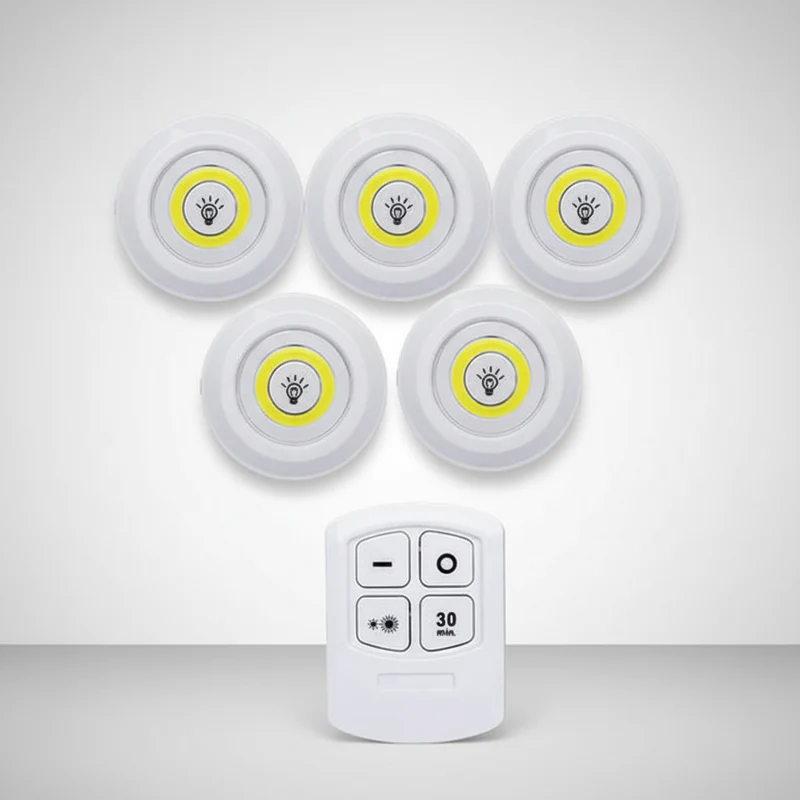 LED Spotjes Onderkast Batterij Draadloos Dimbaar Set 3 Keuken Kastverlichting Zelfklevend Afstandsbediening Plakspot | Sansoti