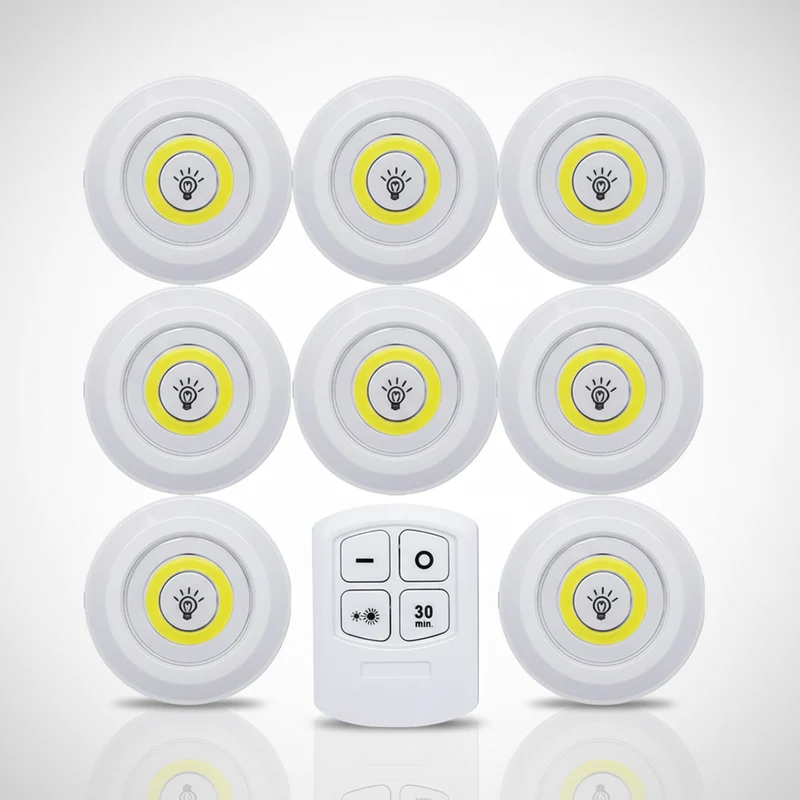 LED Spotjes Onderkast Batterij Draadloos Dimbaar Set 3 Keuken Kastverlichting Zelfklevend Afstandsbediening Plakspot | Sansoti