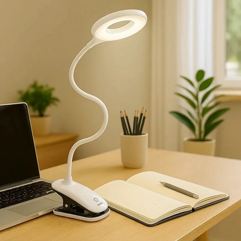 USB Oplaadbare Clip-On Leeslamp met Flexibele Zwanenhals en Dimbaar Licht | Bureauleeslamp | Studielamp | Bedlampje Lezen | Verstelbare Klem | Oplaadbaar | Sansoti