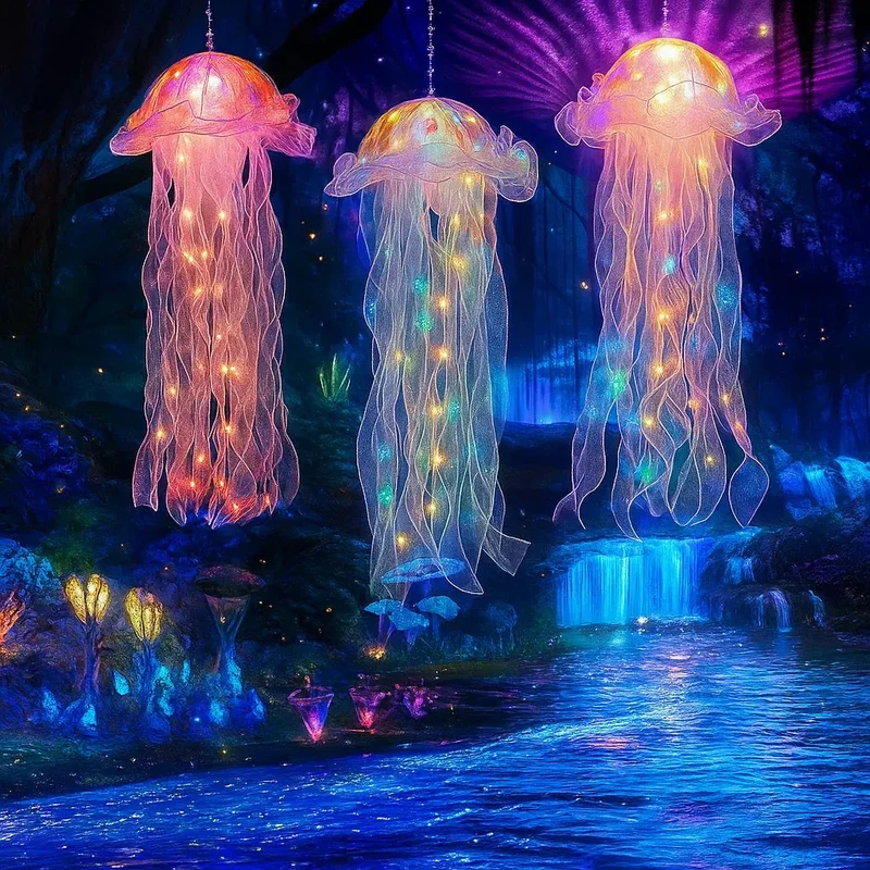 Kwallenlamp LED Hangend Kunststof 50x20cm Kleurrijk Batterij Woonkamer Kinderkamer Feestdecoratie Oceaan Themafeest Sfeerlicht Decoratie | Sansoti