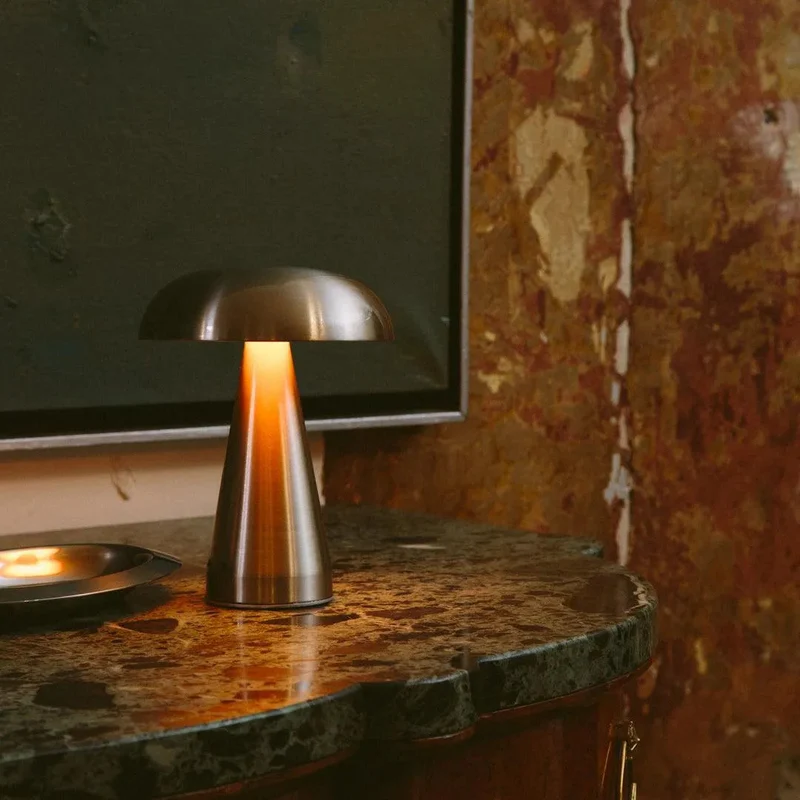 Tafellamp Draadloos Oplaadbaar USB-C Touch Dimbaar Metaal Goud Aluminium Terras | Sansoti