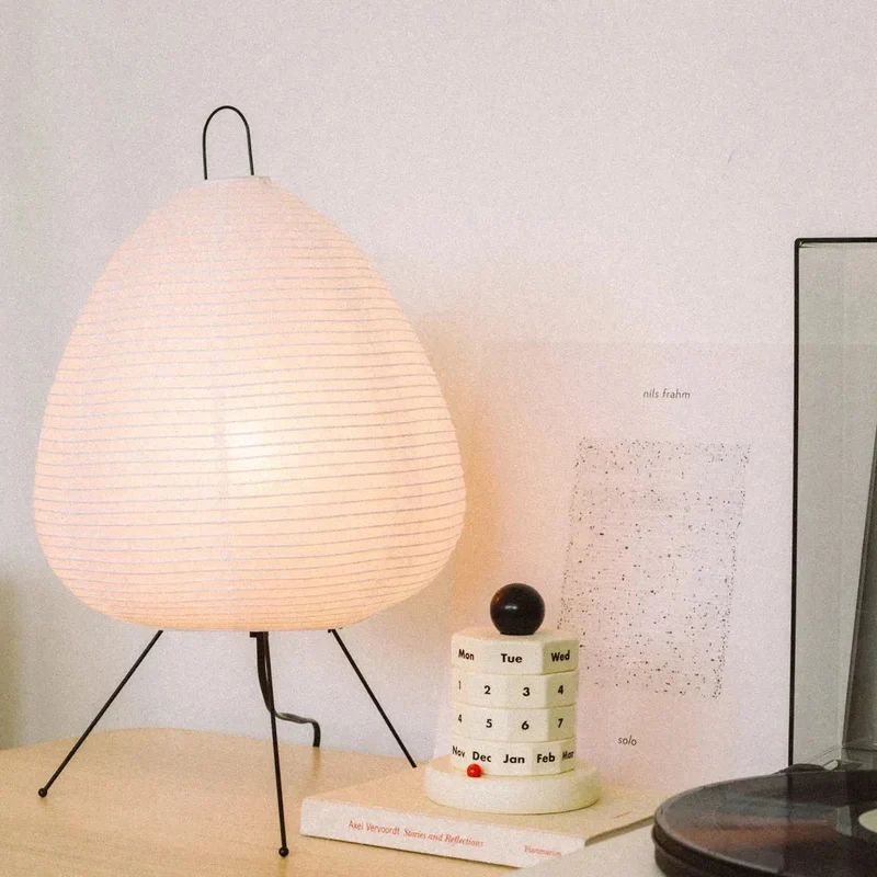 Tafellamp Rijstpapier Japans Minimalistisch 28cm Metalen Frame Sfeerverlichting Wit | Sansoti