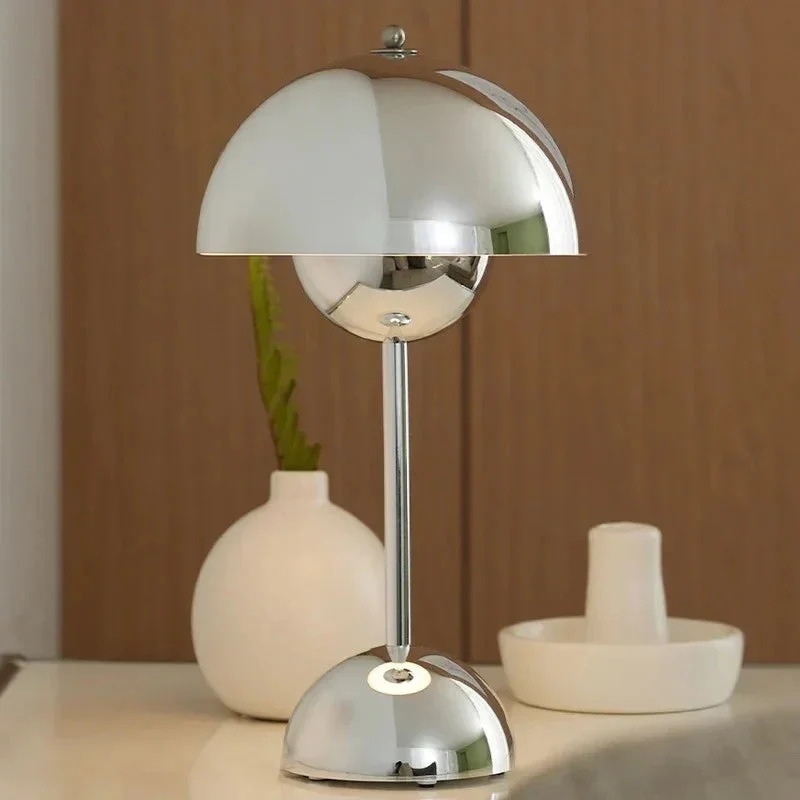 Tafellamp Oplaadbaar Dimbaar LED 3W Draadloos Chroom 30cm Sfeerverlichting Modern | Sansoti