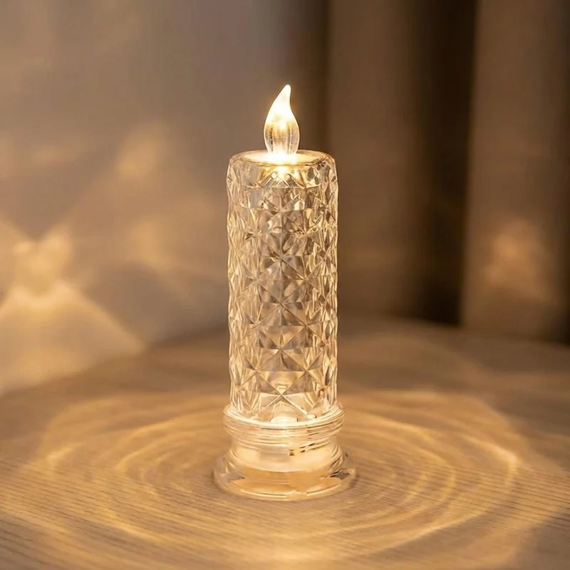 Vlamloze LED Kaars Kristal Kunststof 6x18 cm Flakkereffect Afstandsbediening Timer Batterij Sfeerverlichting Woonkamer Slaapkamer Decoratie | Sansoti