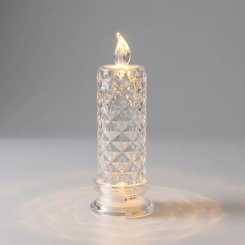 Vlamloze LED Kaars Kristal Kunststof 6x18 cm Flakkereffect Afstandsbediening Timer Batterij Sfeerverlichting Woonkamer Slaapkamer Decoratie | Sansoti