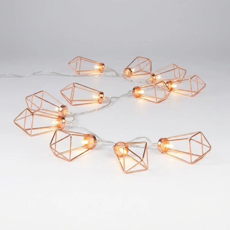 Lichtsnoer Diamant LED Koper Staal Batterij 20 Lampjes Geometrisch Sfeerverlichting Woonkamer Slaapkamer Tuin Feest Decoratie | Sansoti