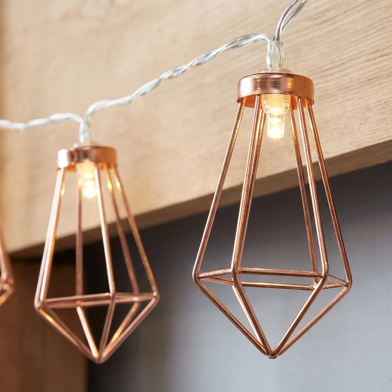 Lichtsnoer Diamant LED Koper Staal Batterij 20 Lampjes Geometrisch Sfeerverlichting Woonkamer Slaapkamer Tuin Feest Decoratie | Sansoti