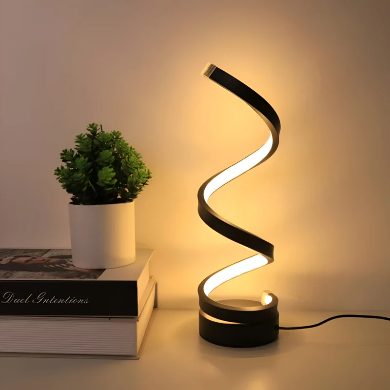 Tafellamp LED Spiraal Dimbaar 3 Lichtkleuren USB Aluminium Zwart | Sansoti